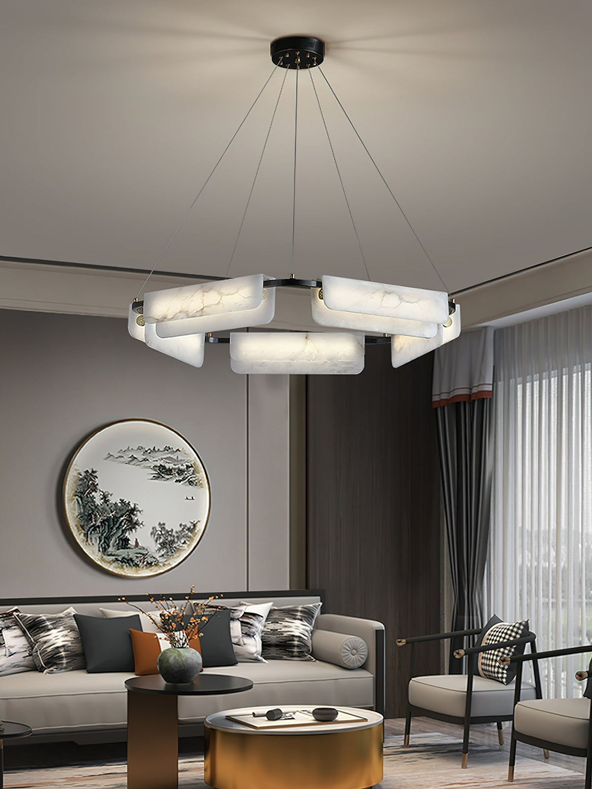 Syphaen Lustre Métal Albâtre Luxe Postmoderne