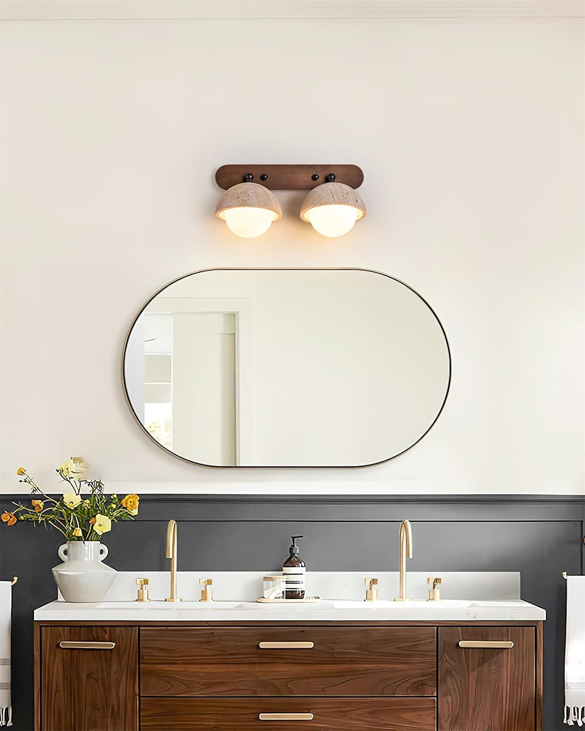 Gavilo Travertine Double Wall Lamp-Neutral Decor
