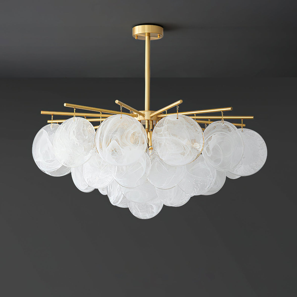 Angled view of the gold Celestia Chandelier.