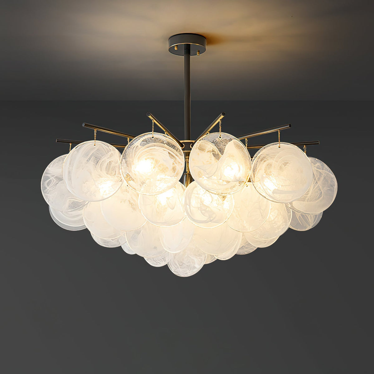 Lifestyle image of the Celestia Chandelier in a living room.