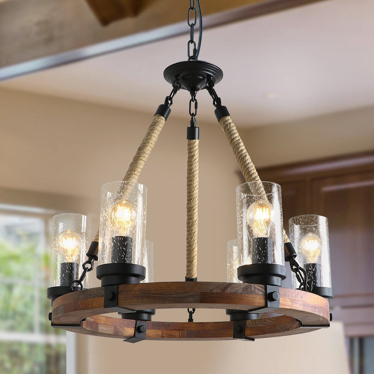 Zomiria Lustre Industriel Vintage Roue De Chariot En Bois