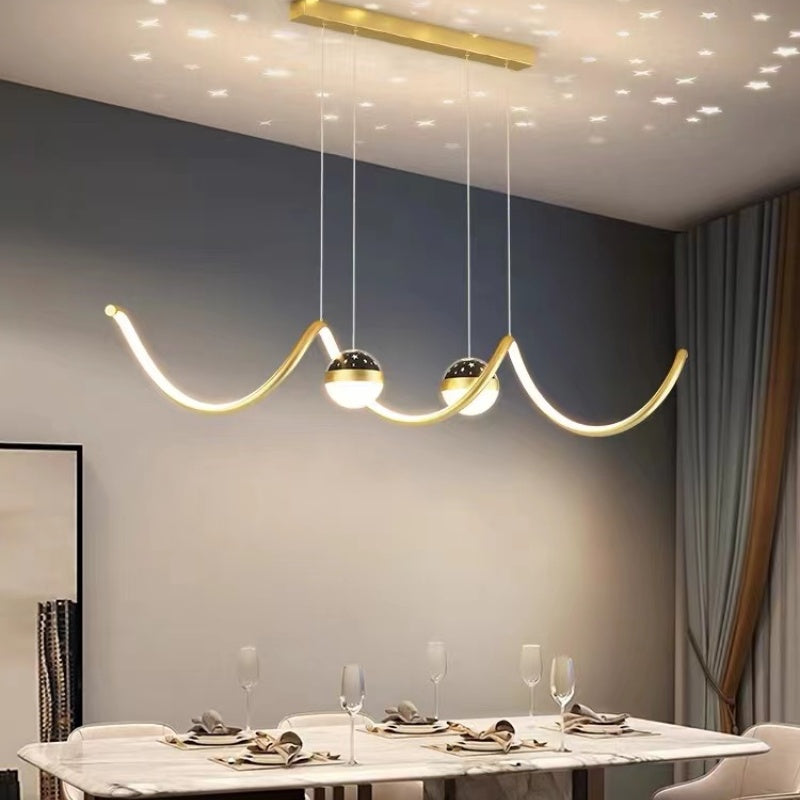 Arisha Suspension Linéaire Nordique, Métal/Acrylique, Noir/Blanc/Doré, Salon