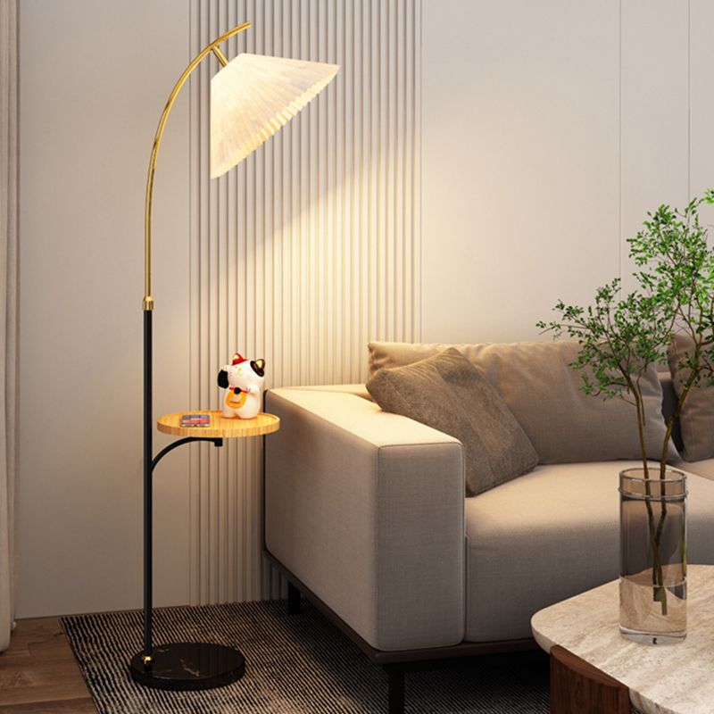 Muto Lampadaire Avec Table Parapluie Moderne LED Abat Jour Blanc Métal Tissu Chambre à Coucher/Salon