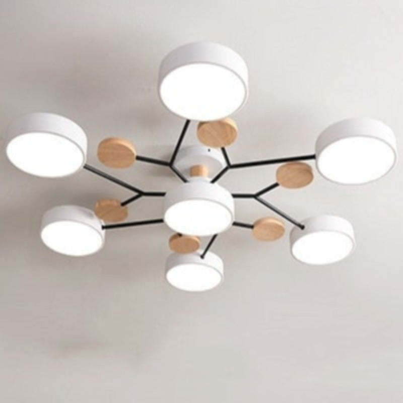 Arisha Plafonnier Rond Moderne, Métal/Bois, Blanc/Vert/Gris, Salon