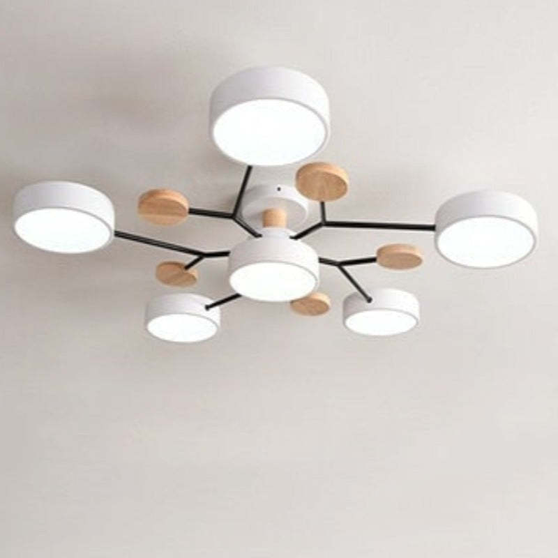 Arisha Plafonnier Rond Moderne, Métal/Bois, Blanc/Vert/Gris, Salon
