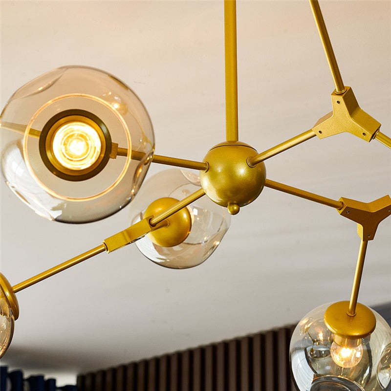Valentina Suspension Multi Retro, Metal/Verre, Noir/Or, Chambre