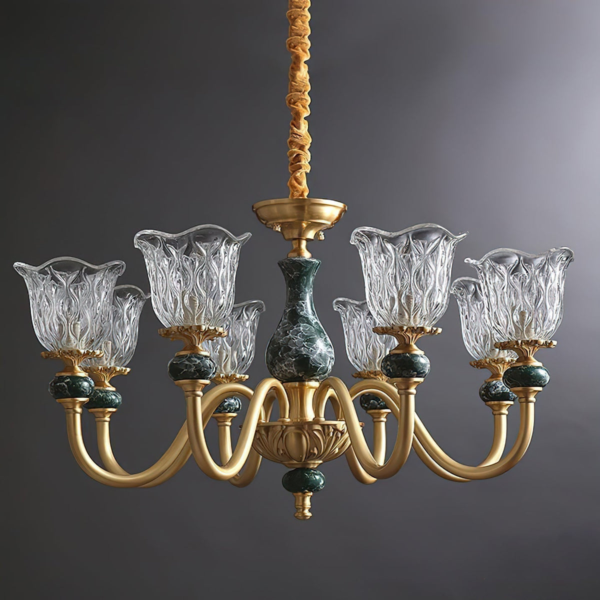 Side profile of the Dieppe Chandelier against a neutral background.