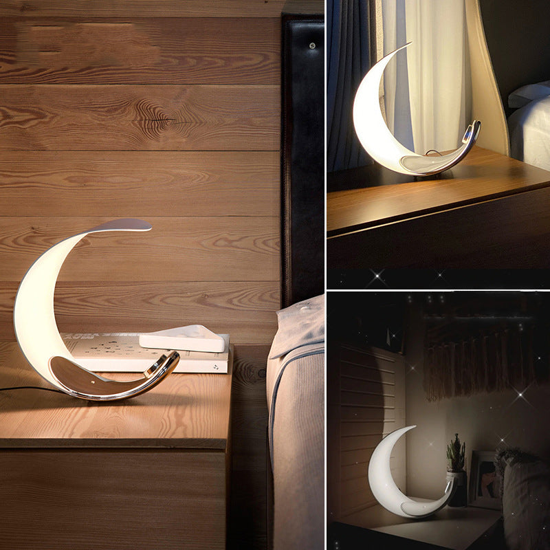 Aria Lampe de Table Lune Moderne, Métal/Acrylique, Blanc, Salon