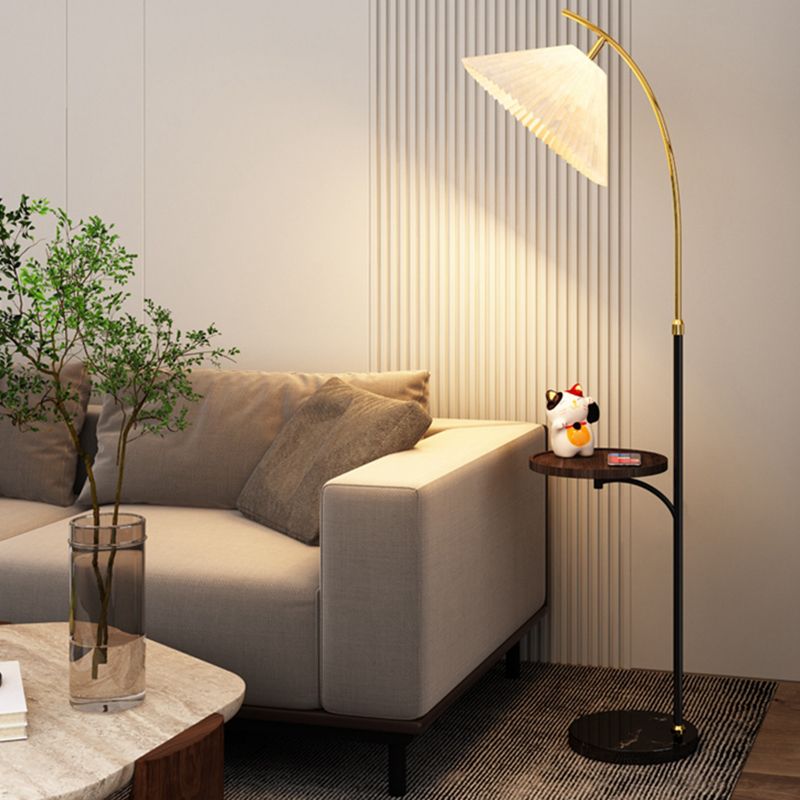 Muto Lampadaire Avec Table Parapluie Moderne LED Abat Jour Blanc Métal Tissu Chambre à Coucher/Salon