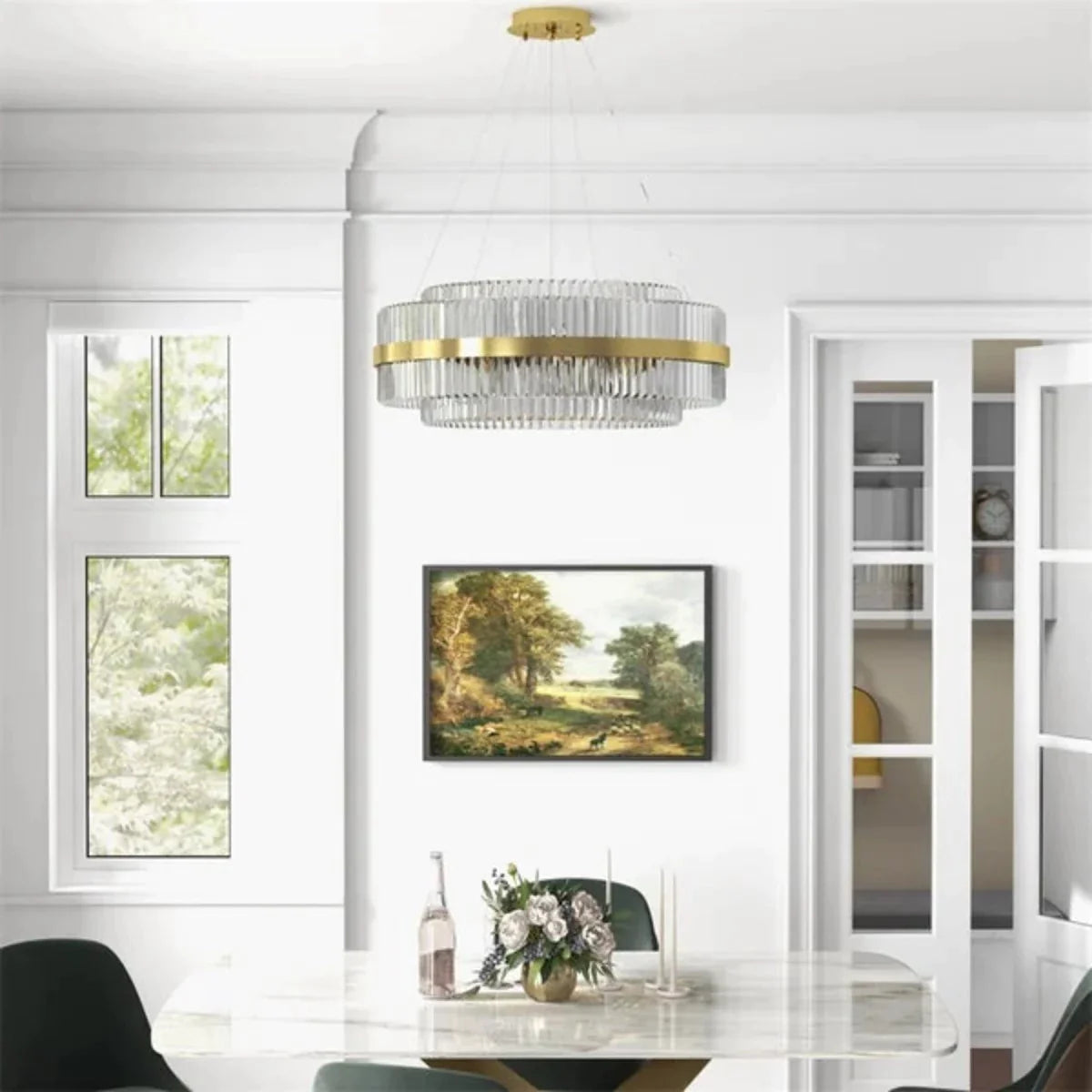 Kristy Design LED Luminaire Lustre Moderne Cristal Doré Salon