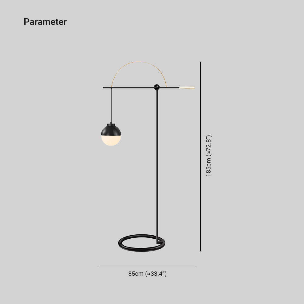 Valentina Design Lampadaire Rond Nordique Métal/Verre Noir Bureau/Chambre