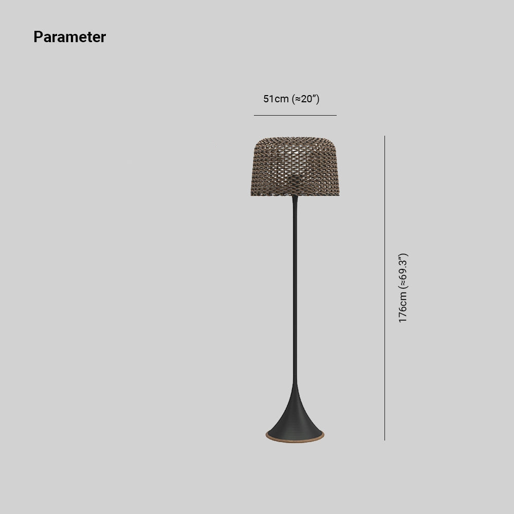 Ritta Lampadaire Cylindre Naturel, Métal/Rotin, Blanc/Noir, Balcon