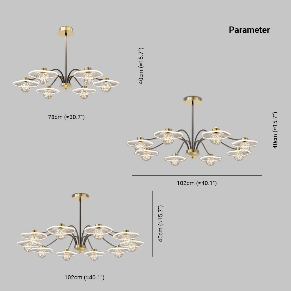Arisha Suspension Multi Transitionnel, Métal/Acrylique/Verre, Doré, Salon/Chambre à Coucher