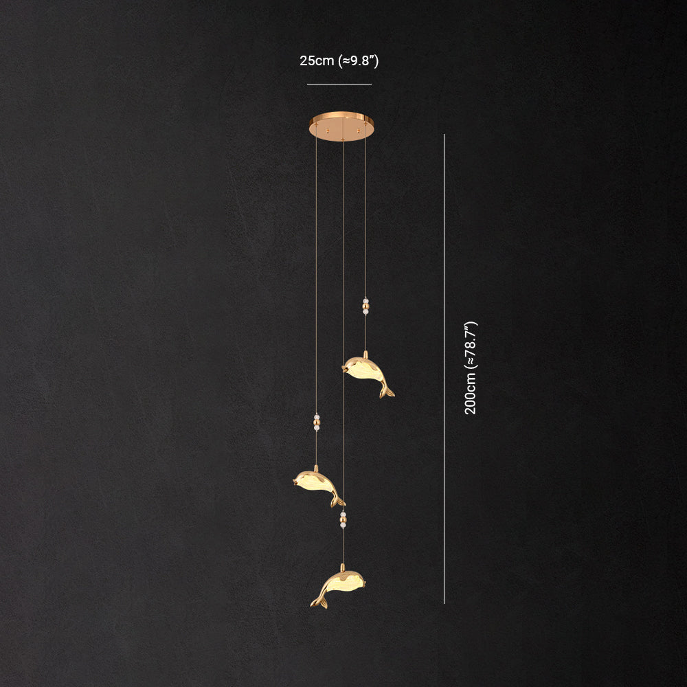 Arisha Design LED Luminaires Suspensions Dauphin Moderne Métal/Acrylique Doré Salon