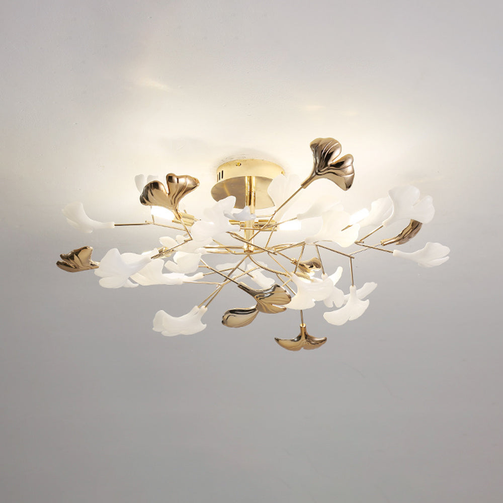 Olivia Design Plafonnier Floral Moderne Métal/Céramique Doré Salon/Chambre à Coucher