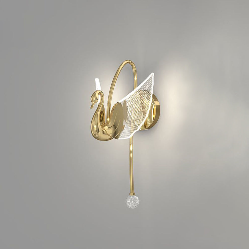Arisha Applique Murale LED Design Cygne Art Deco Métal/Acrylique Or/Doré Rose Salon/Bureau