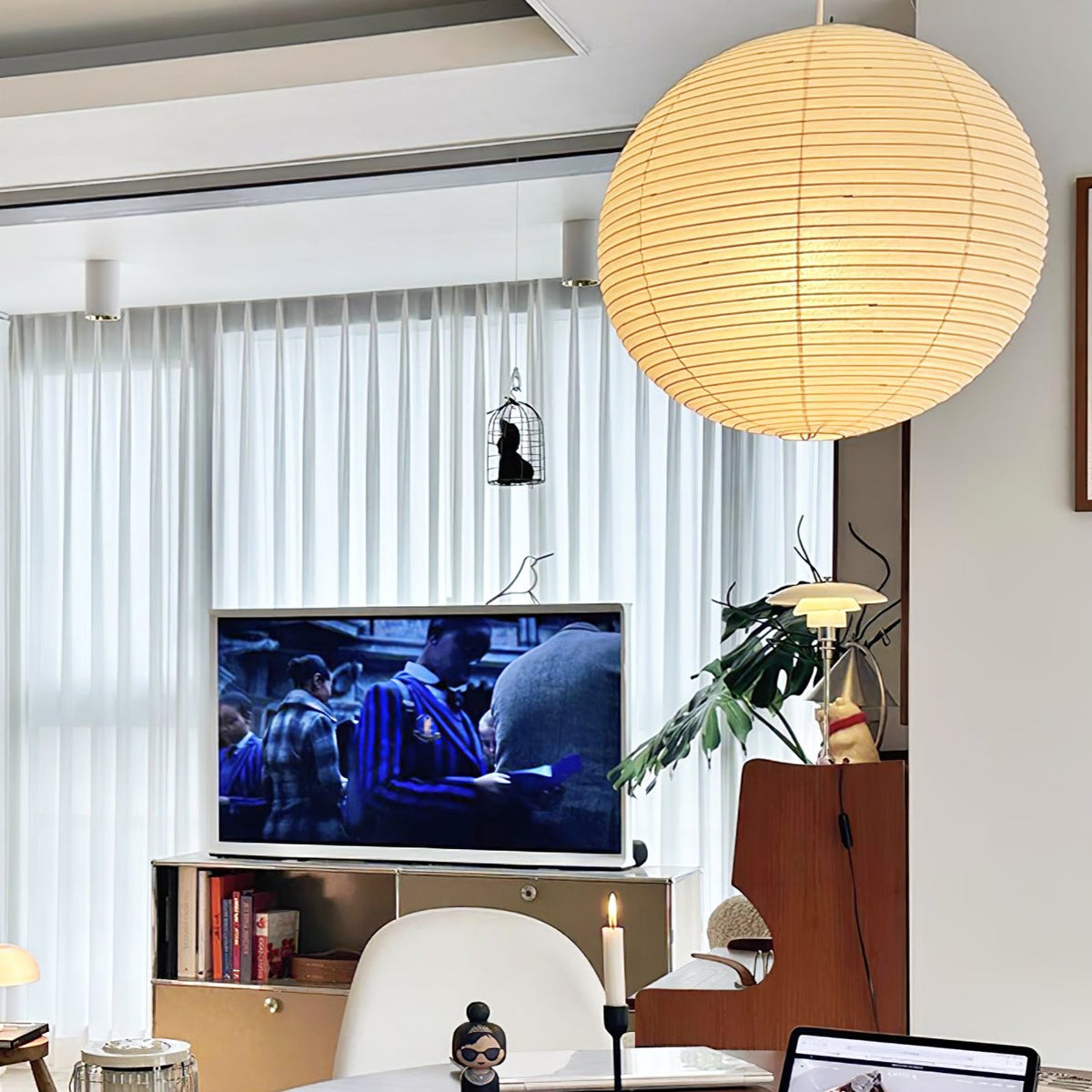 Perrona Suspension Bambou Papier Washi Ronde