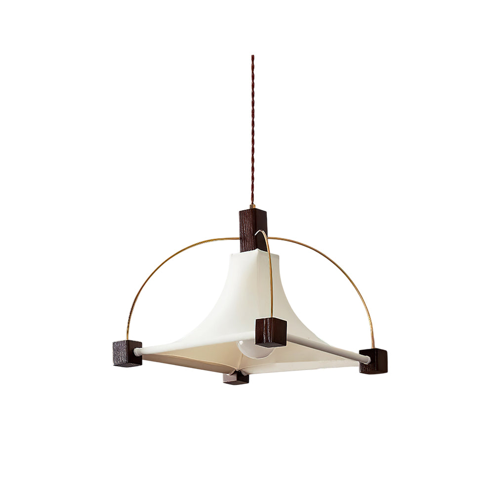 Hood Pendant Light in white and walnut finish