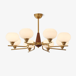 Lustra Lustre en Noyer avec Globes en Verre Opale-Luire