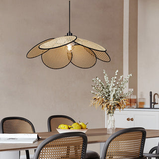 Ritta Suspension Fleur Moderne, Métal/Rotin, Noir/Blanc, Salon