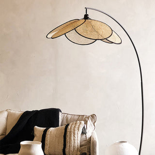 Ritta Lampadaire Fleur Naturel, Métal/Rotin, Beige, Salon/Chambre