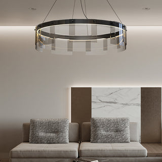 Arisha Suspension Anneau Moderne, Métal/Verre, Noir, Chambre à Coucher/Salon