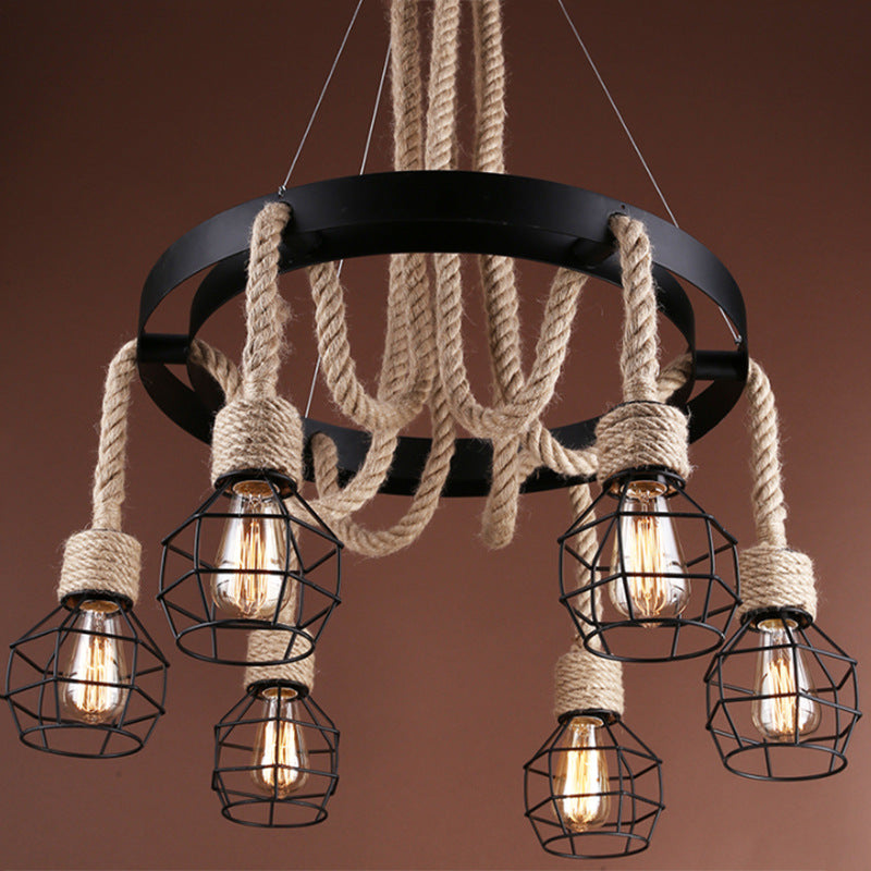 Epoch Industriel LED Lustre Lin Métal/Corde Forgé Chambre À Coucher