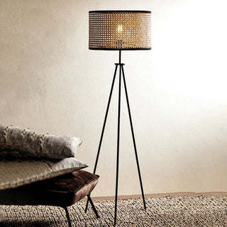 Ritta Lampadaire Trépied Moderne, Métal/Rotin, Bois, Salon