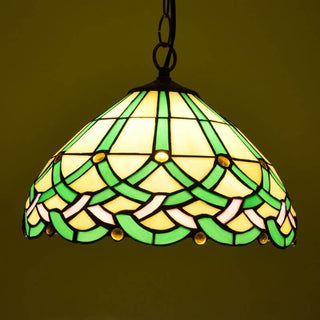 Tiffany Vintage Ligne Gemmes Cône Suspension Verre Métal Salon
