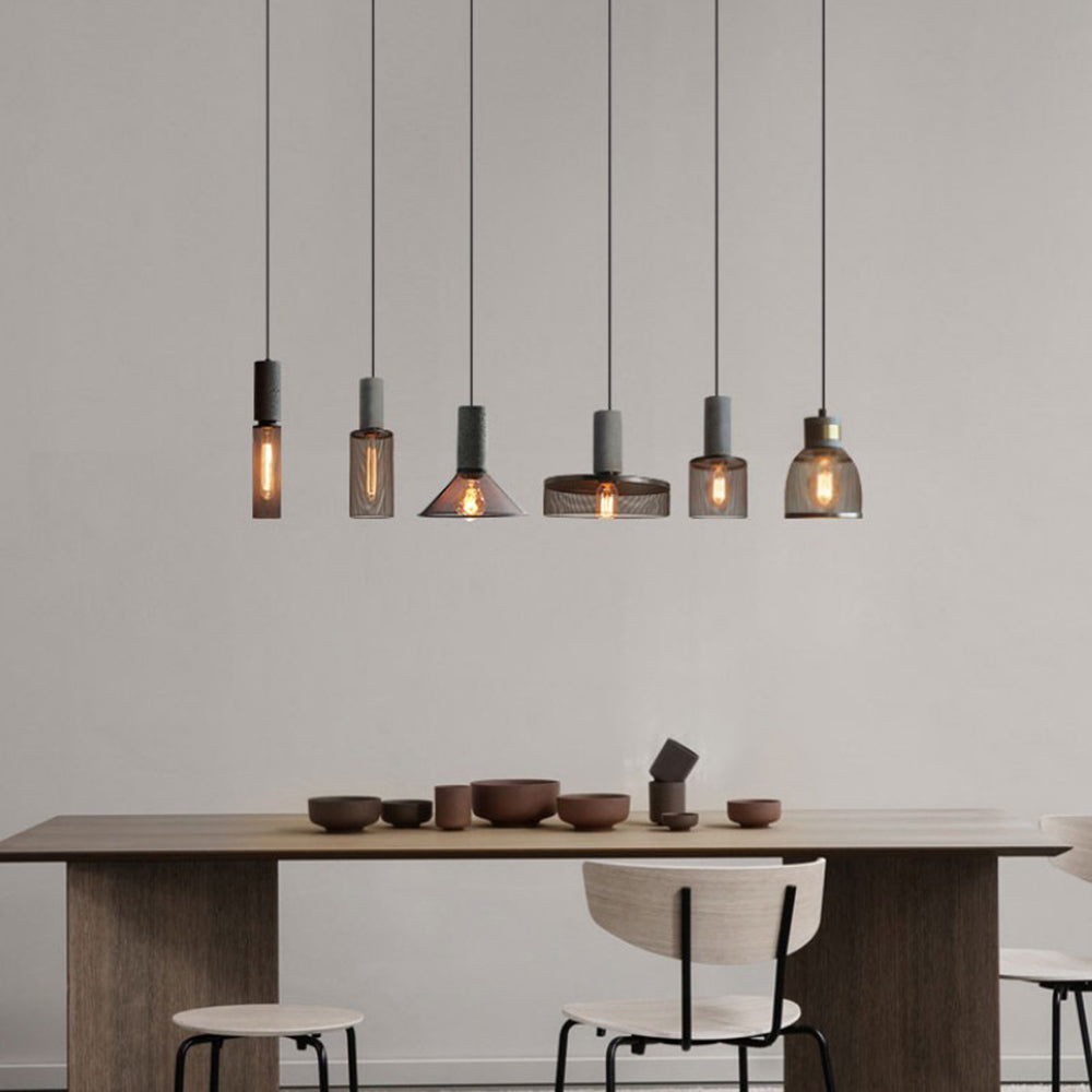 Arisha Suspension Cylindre Industriel, Métal/Ciment, Noir/Gris, Bar