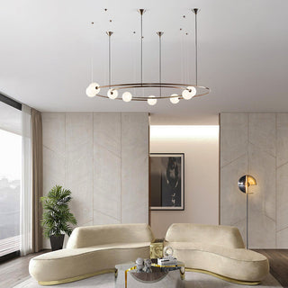 Valentina Suspension Anneau Moderne, Métal/Verre, Noir/Doré, Salon