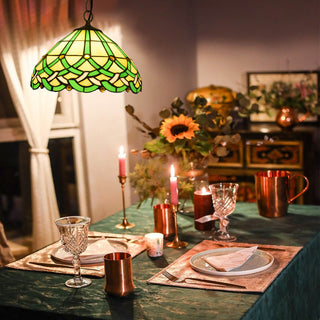 Tiffany Vintage Ligne Gemmes Cône Suspension Verre Métal Salon