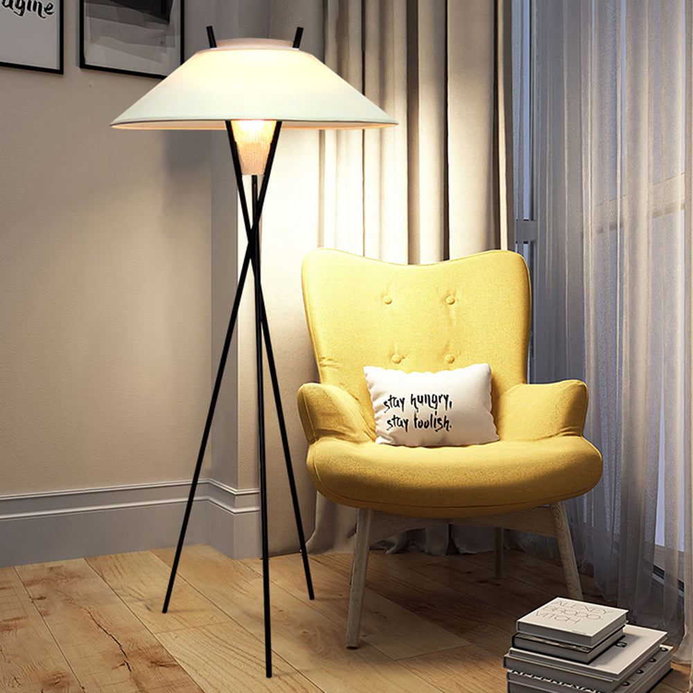 Arisha Lampadaire Trépied Simple, Métal/Tissu, Blanc, Chambre/Salon