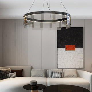 Arisha Suspension Anneau Moderne, Métal/Verre, Noir, Chambre à Coucher/Salon