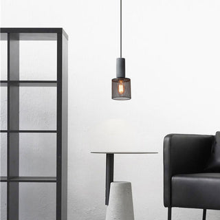 Arisha Suspension Cylindre Industriel, Métal/Ciment, Noir/Gris, Bar