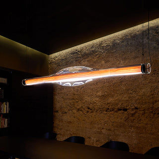 Ray Suspension Linéaire Industrielle, Métal /Acrylique, Rouge/Marron, Salon