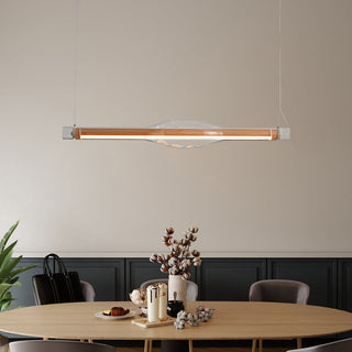 Ray Suspension Linéaire Industrielle, Métal /Acrylique, Rouge/Marron, Salon