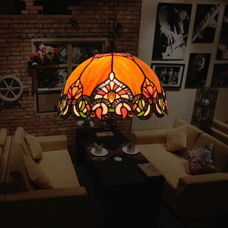 Tiffany Vintage Dôme Suspension Tachée Verre Salon