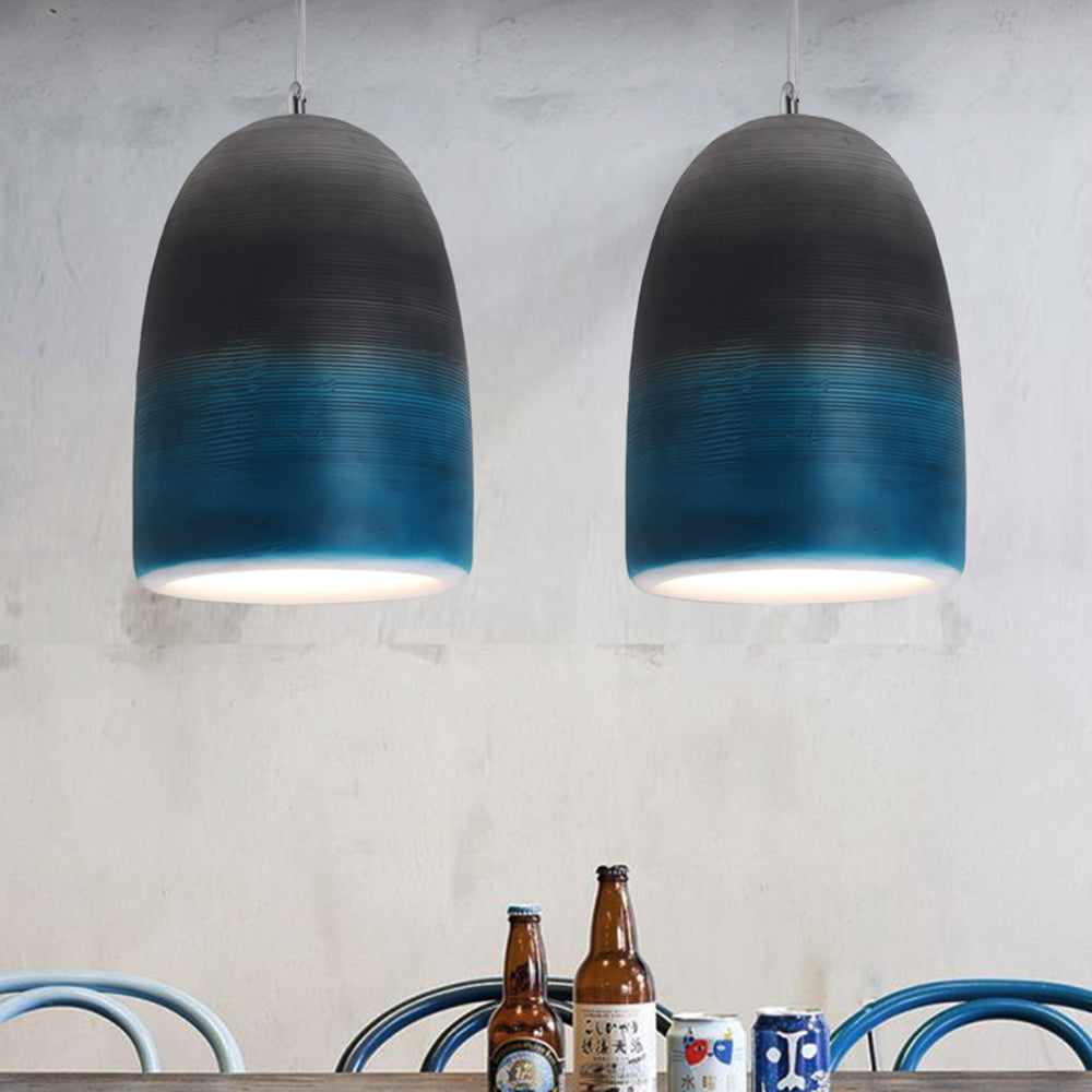 Arisha Suspension Pot Naturelle, Résine/Acrylique, Bleu/Noir/Gris, Chambre