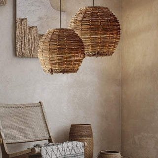 Ritta Suspension Luminaire LED Bois Rotin Salon/Salle à Manger