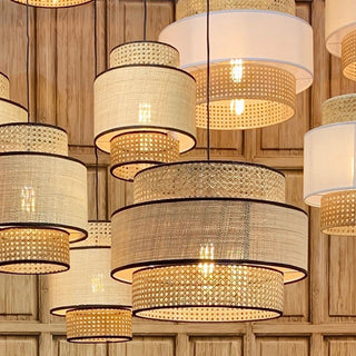Ritta Suspension Cylindre Naturelle, Metal/Rotin, Bois, Salon
