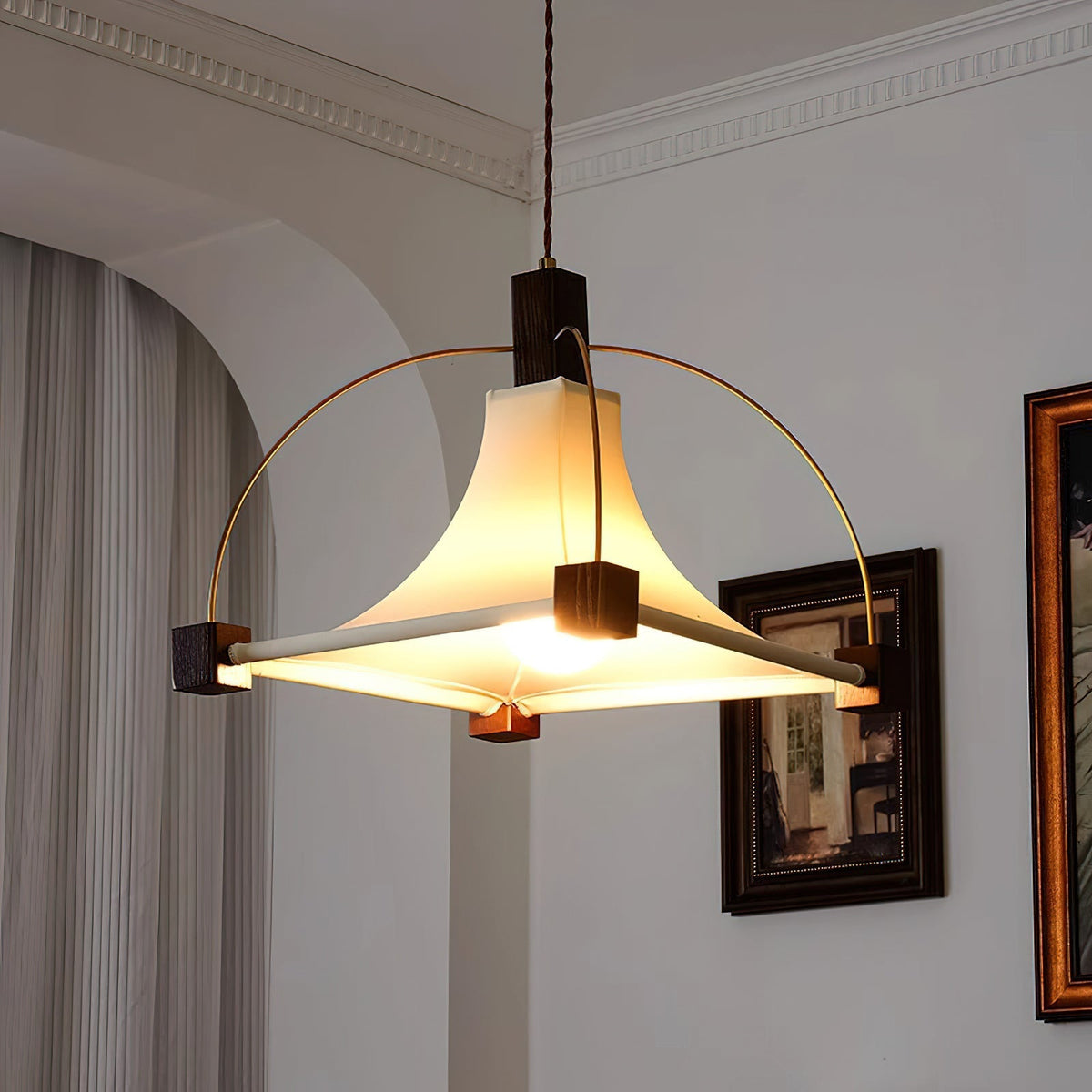 Top view showing the ceiling mount and suspension wires