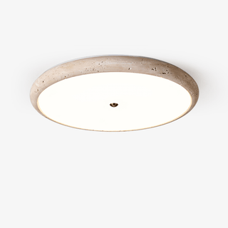 Textured Travertine Disk Ceiling Light-Neutral Decor