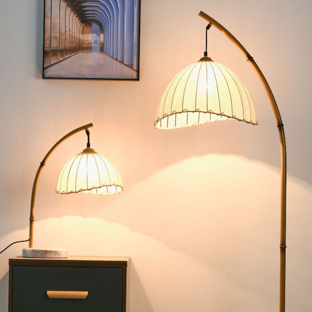 Muto Lampadaire Bambou Simple, Métal/Tissu, Blanc, Salon