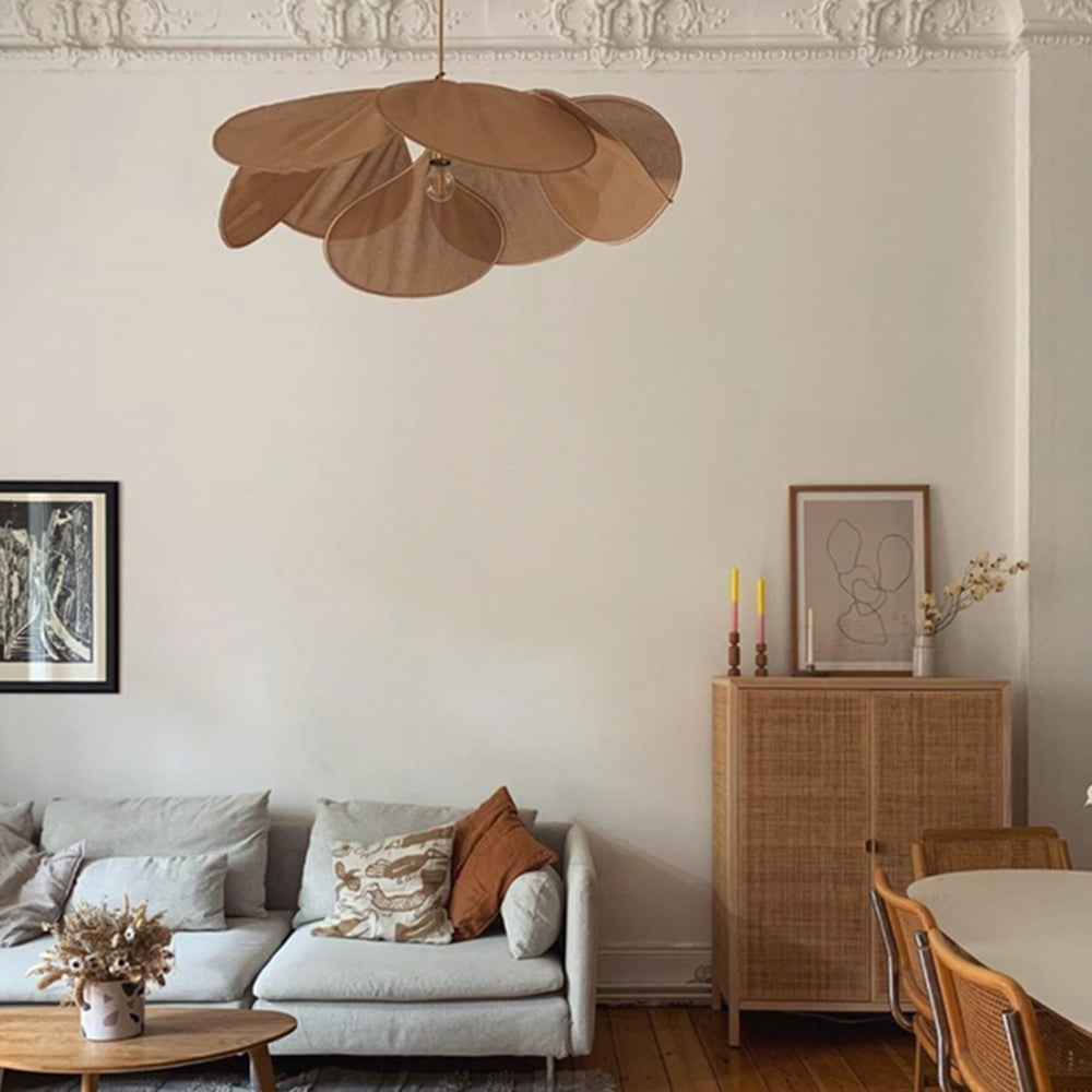 Ritta Suspension Petale Moderne, Metal/Tissu, Blanc/Marron, Salon
