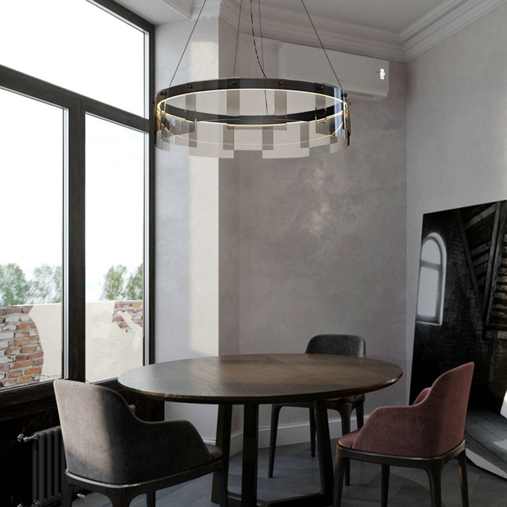 Arisha Suspension Anneau Moderne, Métal/Verre, Noir, Chambre à Coucher/Salon