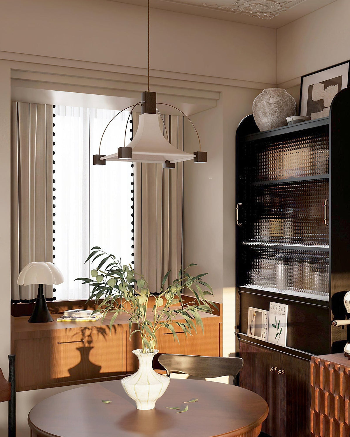 Angled view of the Hood Pendant Light against a neutral wall