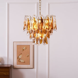 Aurora Lustre Ambre Feuille Verre Superposé Organique Chaleur