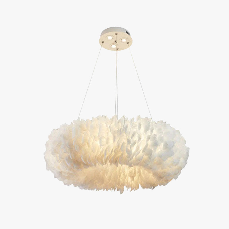 O'Moore Suspension Rond Moderne, Acrylique/Métal/Plume, Blanc, Chambre