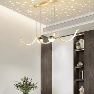 Arisha Suspension Linéaire Nordique, Métal/Acrylique, Noir/Blanc/Doré, Salon